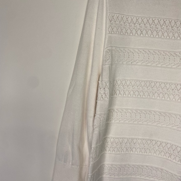 Women's Lands End Fancy White Supima Cotton 3/4 Length Blouse Sweater L Classic - Picture 11 of 15